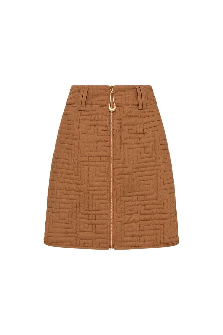 Aje Skirt Surrealist Textured Quilted Mini in Camel Tan Size 6 US 2 Zip Front